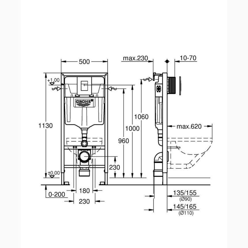 38772001 *Инсталляция для подвесного унитаза GROHE Rapid SL с панелью смыва Skate Cosmo,комплект 3-1