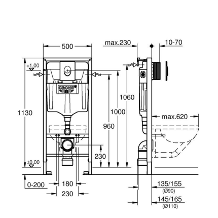 38721001 *Инсталляция для подвесного унитаза GROHE Rapid SL с панелью смыва Skate Cosmo,комплект 3-1