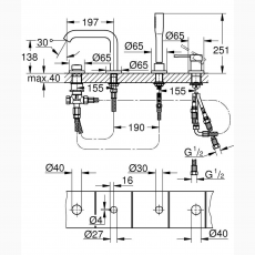 25251DC1 Смеситель для борт ванны GROHE Essence на 4 отверстия, суперсталь