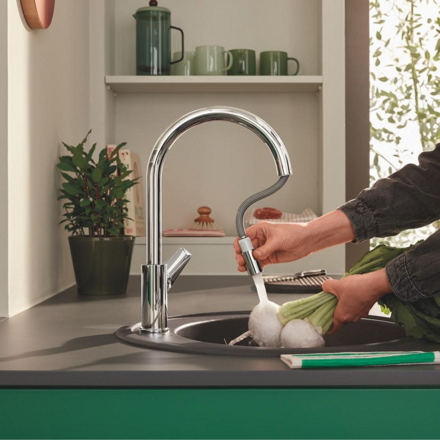 30536000 Смеситель для мойки Grohe BauEdge, с выдвижной лейкой, хром
