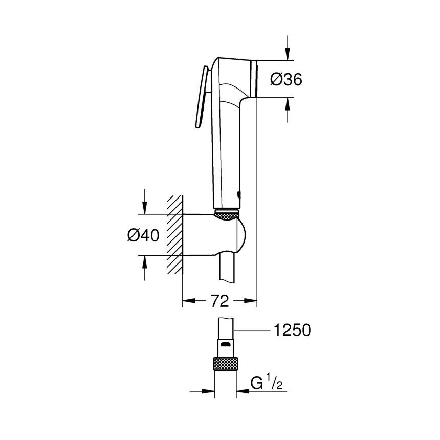 26354000 Набор для гигиенического душа GROHE Tempesta-F, металлический шланг 1250 мм, хром