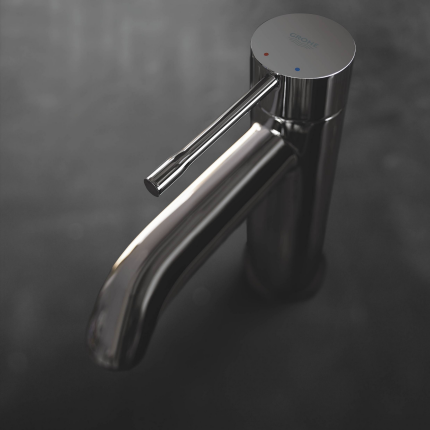 23589AO1 Смеситель для раковины GROHE Essence+ с донным клапаном, S-size, темный графит глянец