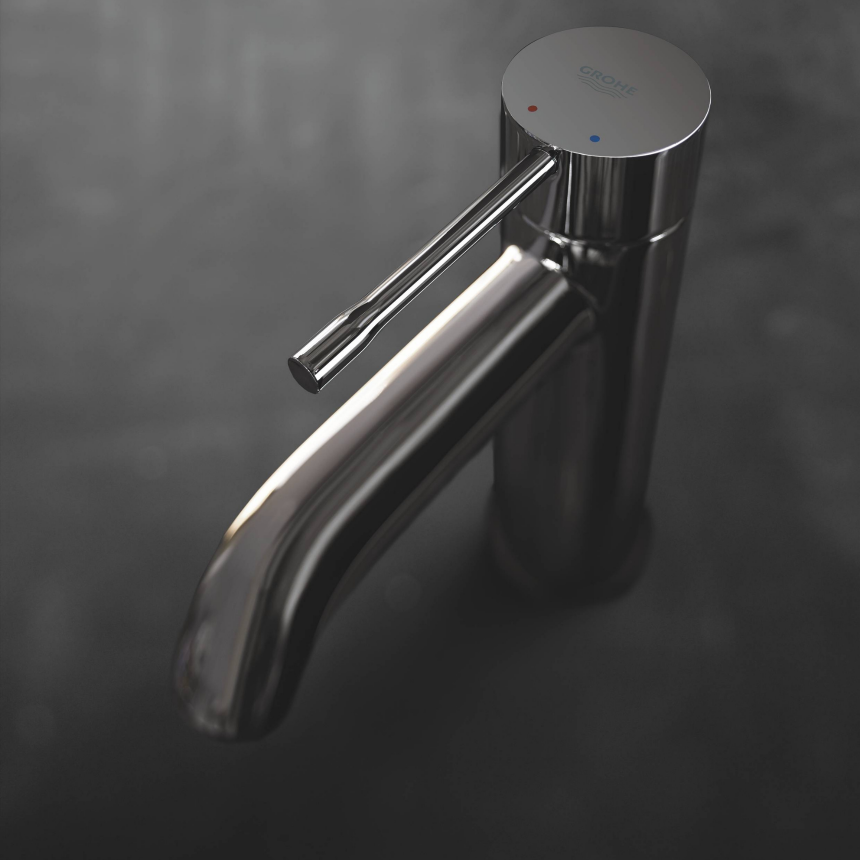 23589AO1 Смеситель для раковины GROHE Essence+ с донным клапаном, S-size, темный графит глянец