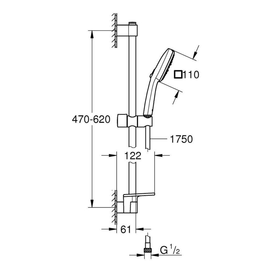 27929003 *Набор для душа GROHE Tempesta Cube 110, 3 режима струи, 13,5 л/мин, штанга 600 мм, хром