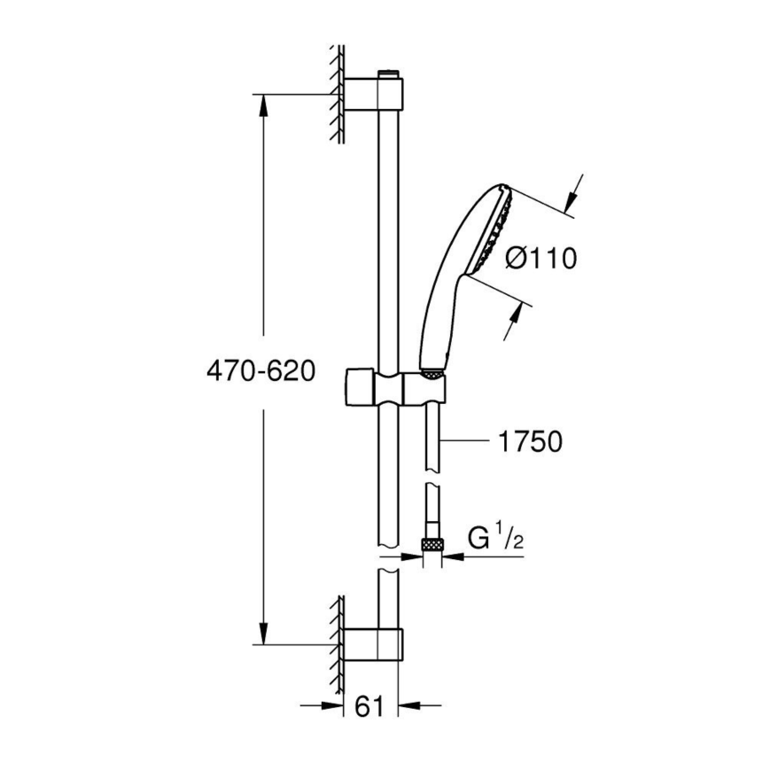 27924003 *Набор для душа GROHE Tempesta 110, 1 режим струи, 8.7 л/мин, штанга 600 мм, хром