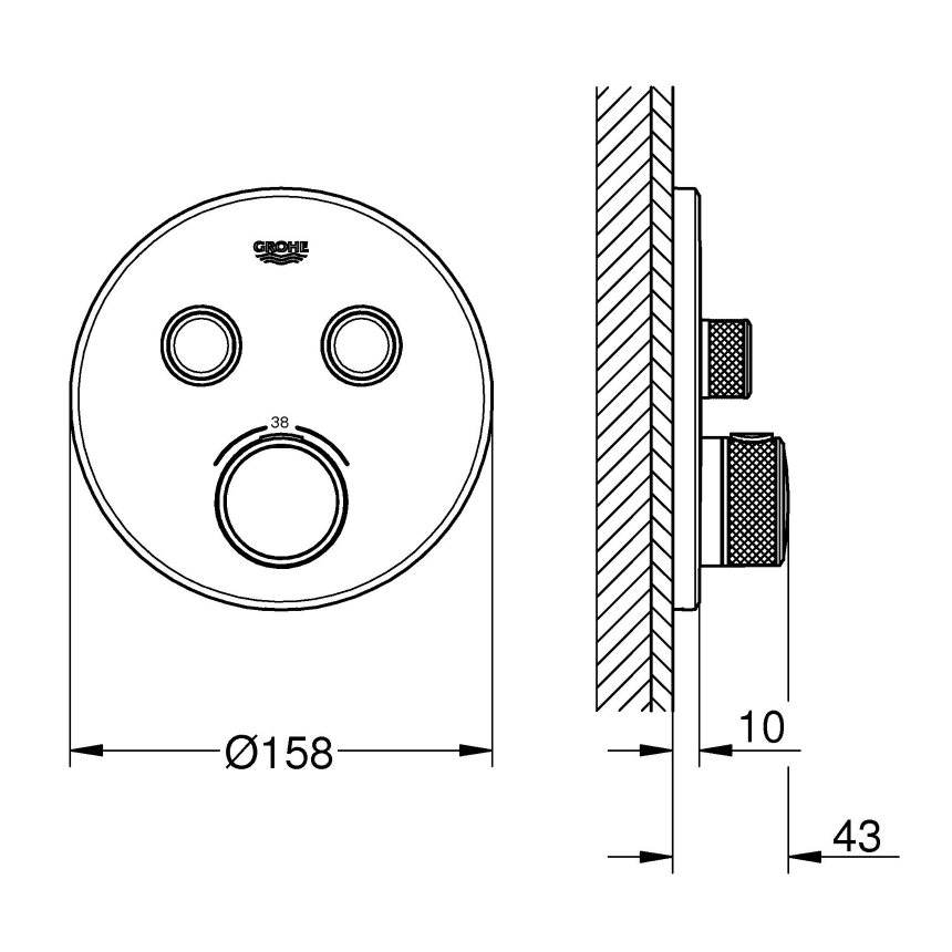 29119GN0 Внешняя часть смесителя GROHE Grohtherm SmartControl на 2 выхода, холодный рассвет матовый