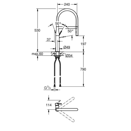 30294GL0 Смеситель для кухни GROHE Essence New с профессиональной лейкой, холодный рассвет глянец
