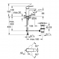 1016942430 *Смеситель для раковины GROHE Cubeo, с донным клапаном, S-Size, черный матовый