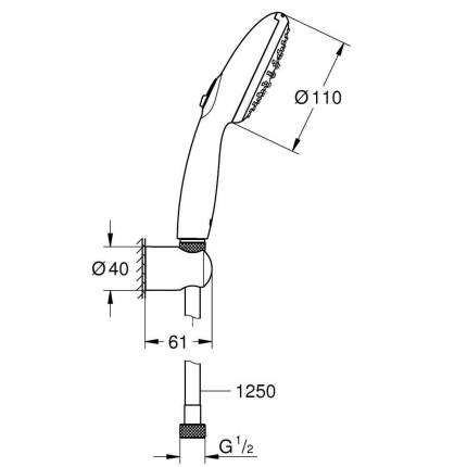 261642433 *Набор для душа GROHE Tempesta 110 с держателем, 2 вида струи, матовый черный