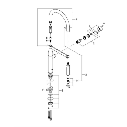 30294GL0 Смеситель для кухни GROHE Essence New с профессиональной лейкой, холодный рассвет глянец