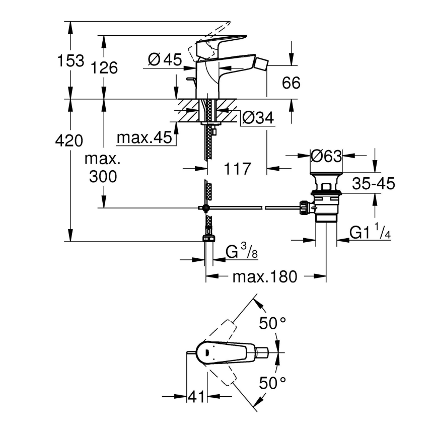 23331001 *Смеситель для биде GROHE BauEdge с донным клапаном, хром