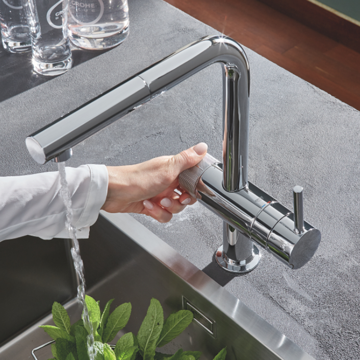 30590DC0 Смеситель для мойки GROHE Blue Pure Minta с выдвижным изливом, суперсталь