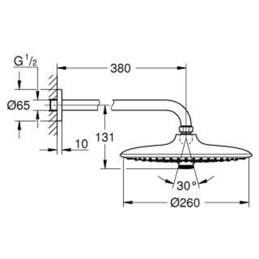26458000 Верхний душ GROHE Euphoria 260 SmartControl с душевым кронштейном 380 мм, хром