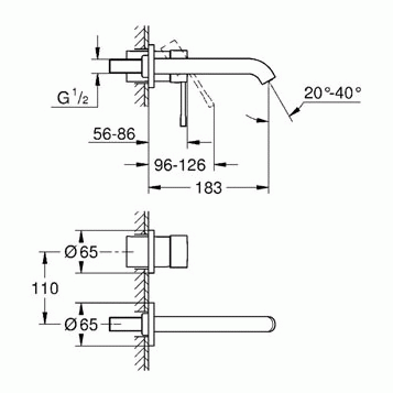 19408001 Внешняя часть смесителя для раковины GROHE Essence+ на 2 отверстия (вынос 183 мм), хром