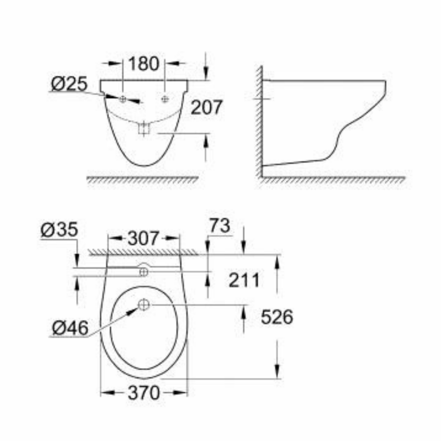 39433000 Биде подвесное GROHE Bau Ceramic, альпин - белый