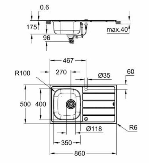 31552SD1 Мойка GROHE K200 45-S 86/50 1.0 с корзинчатым вентилем, нержавеющая сталь